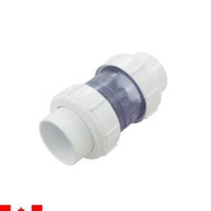 Válvula check en PVC de resorte con doble unión universal compacta -  Ø1.5" - transparente - 2 libras presión - o'ring EPDM