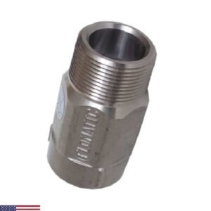 Válvula de retención "check" sumergible para agua 100MLSS - de resorte en acero inoxidable 304SS - Ø 1.25" rosca interior × Ø 1.0" rosca exterior - 80°C y 400PSI - empaque BUNA-N - formato largo