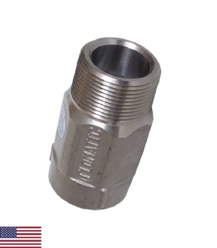 Válvula de retención "check" sumergible para agua 100MLSS - de resorte en acero inoxidable 304SS - Ø 1.25" rosca interior × Ø 1.0" rosca exterior - 80°C y 400PSI - empaque BUNA-N - formato largo